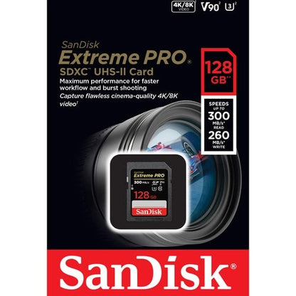 SanDisk Extreme Pro 128GB UHS II SDXC V90 U3 SD Memory Card with 300MB/s Read and 260MB/s Write Speed, Uninterrupted Cinema-Quality 8K, 4K and Full HD Video Support | SDSDXDK-064G-GN4IN