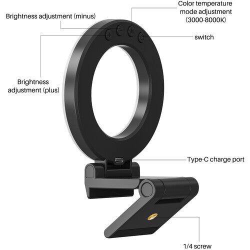 Vijim by Ulanzi Portable USB Type-C Video Conference Ring Light Clip on Laptop and Computer Monitor with 3000K-8000K Color Adjustment CL07