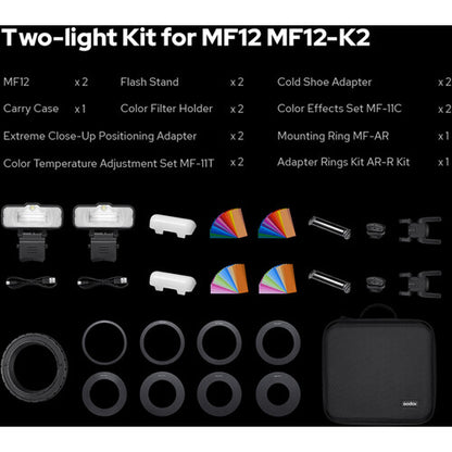 [CLEARANCE] Godox MF12 Macro Flash 2-Light with Adapter Rings and Mounting Ring Kit