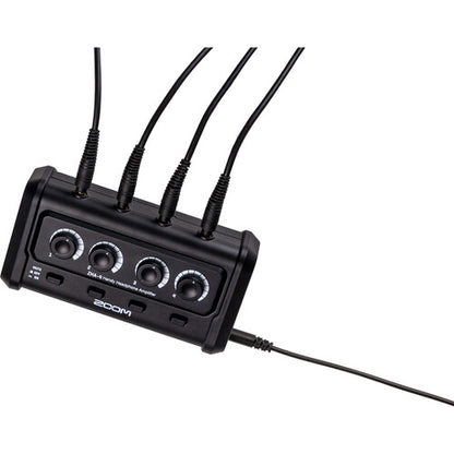Zoom ZHA-4 Handy Headphone Amplifier Battery-Powered with 4 Channels Monitoring and 4 Outputs Switches for Mobile Audio Recording Setups, Music and Podcasting