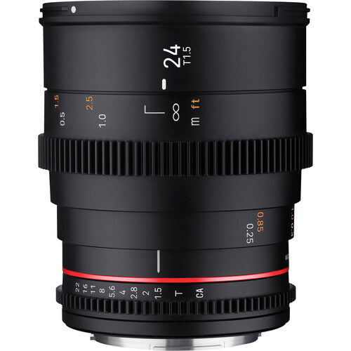 Samyang 24mm T1.5 VDSLR II Wide Angle Manual Focus Cine Lens (EF Mount) for Canon DSLR Camera for Professional Cinema Videography