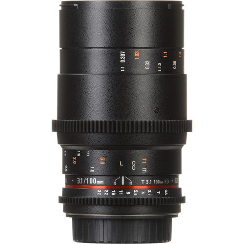 Samyang 100mm T3.1 VDSLR II Cine Manual Focus Macro Lens (EF Mount) for Canon DSLR Camera for Professional Cinema Videography
