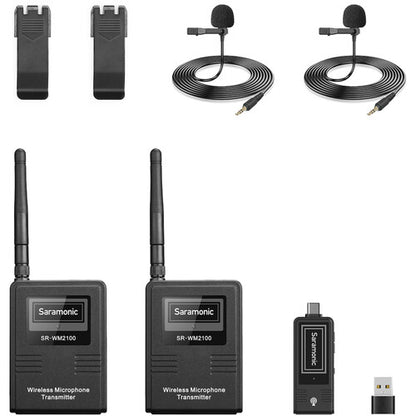 [CLEARANCE] Saramonic SR-WM2100 U2 2.4GHz Dual Wireless Lavalier Microphone System (TX TX RXU) with 70-meters Operating Range Detachable Antenna USB-C to USB-A Adapter
