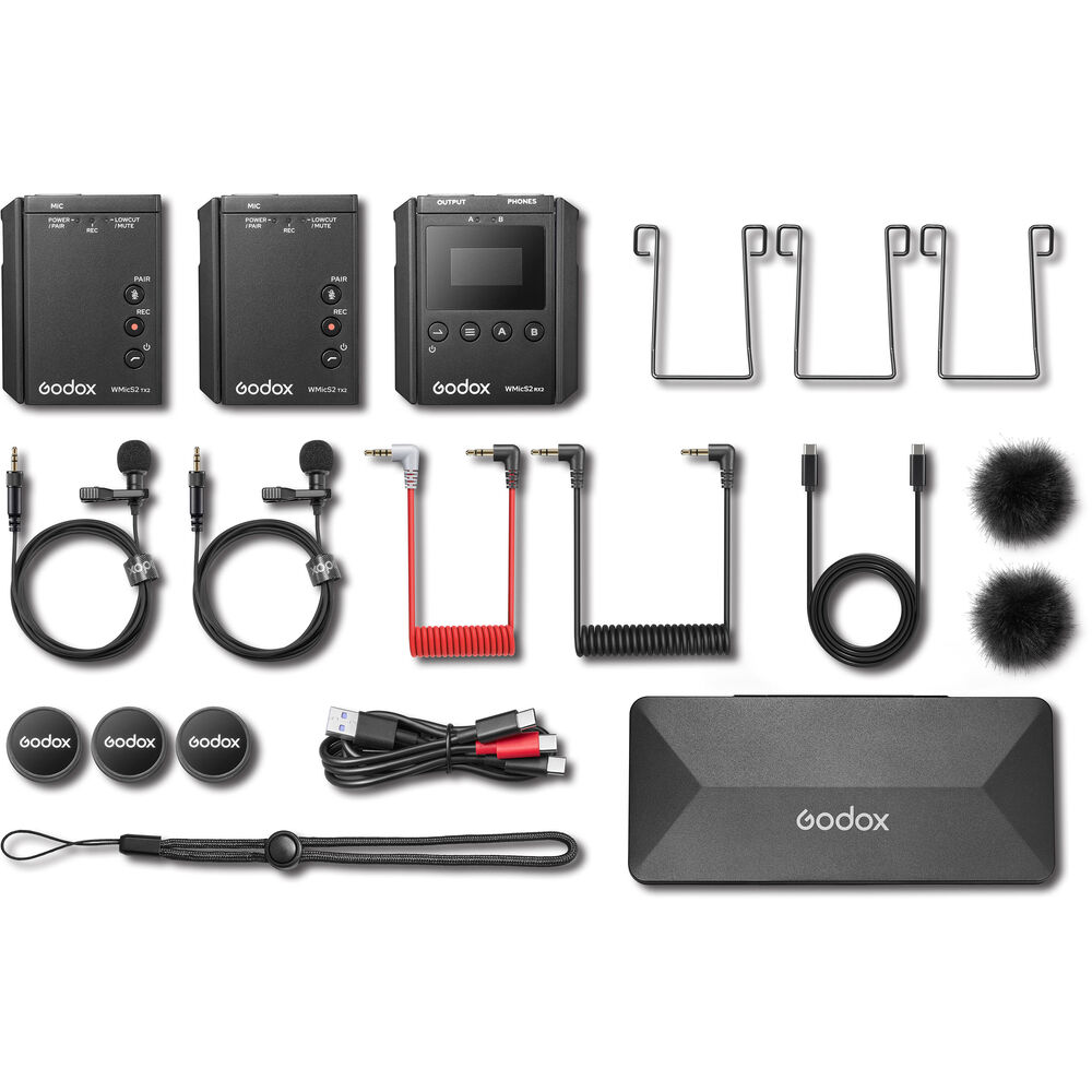 Godox WMicS1 / PRO WMicS2 Kit 2 Clip-On UHF Wireless Lavalier Microphone (TX TX RX) Transmitter & Receiver System with 100m Range, 3.5mm Audio I/O, OLED Display, and Adjustable Antenna for Audio Mixers, Mirrorless and DSLR Cameras