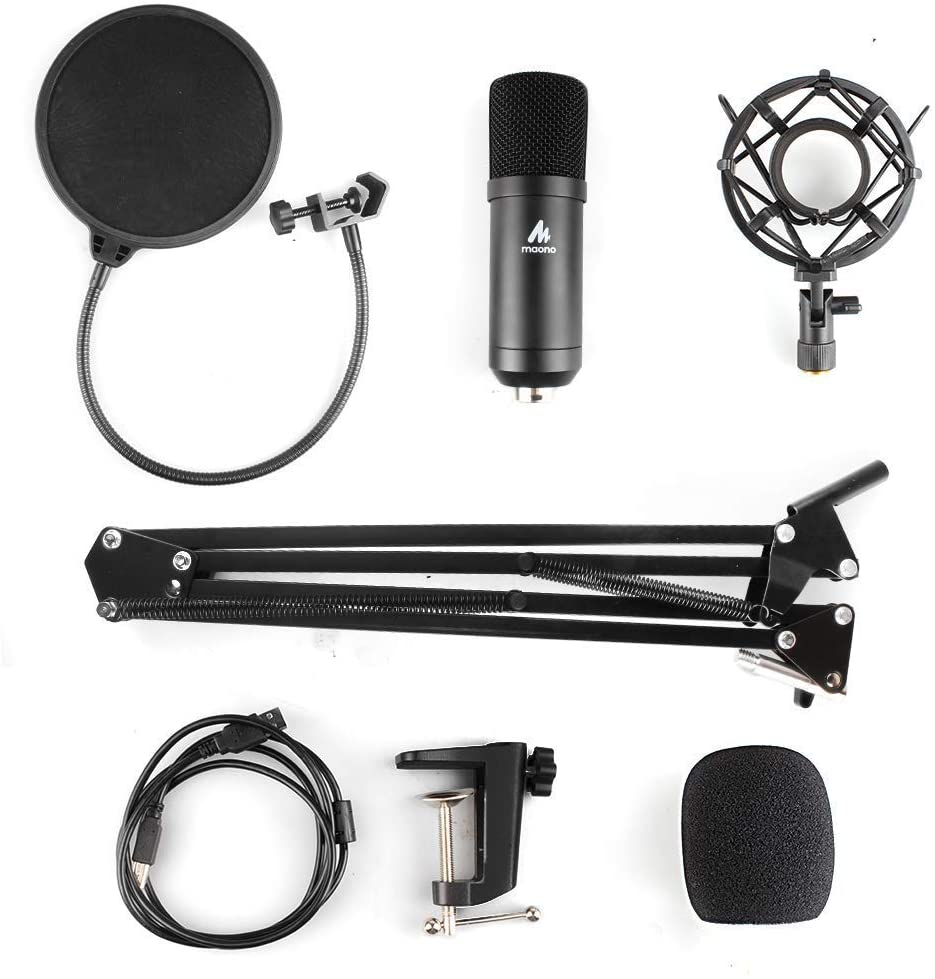 Maono AU-A04 Professional Studio Cardioid Condenser USB Microphone Kit with Folding Arm Stand for Podcast Gaming Livestream Youtube PC Recording