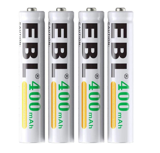 EBL TB-4A40 1.2V AAAA 400mAh Ni-MH Nickel Metal Hydride Rechargeable Battery with Environmentally-Friendly Construction, Low Self Discharge, and Included Storage Case for Portable and Emergency Electronics (Pack of 4)