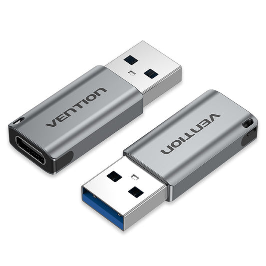 Vention USB 3.0 Male to USB-C Female Adapter 5Gbps High Speed Transfer Gray Aluminum Alloy Converter (CDPH0)