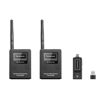 [CLEARANCE] Saramonic SR-WM2100 U2 2.4GHz Dual Wireless Lavalier Microphone System (TX TX RXU) with 70-meters Operating Range Detachable Antenna USB-C to USB-A Adapter
