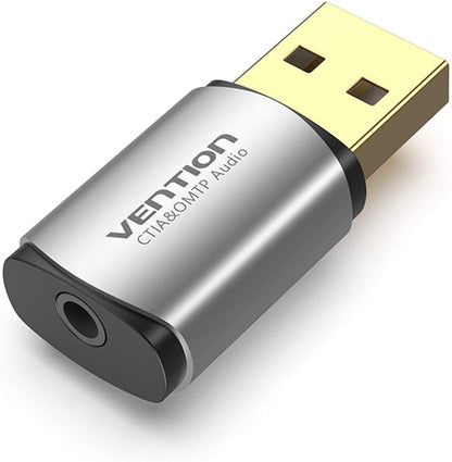 [CLEARANCE] Vention Sound Card USB To Jack 3.5mm 2-in-1 Adapter External Gray Metal Type (CDL)