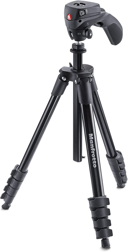 Manfrotto MKCOMPACTACN-BK Compact Action Aluminum 3.3Lb Tripod for Vlogging, Photography (Black)