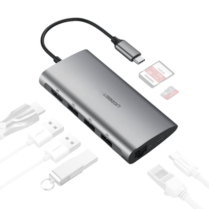 [CLEARANCE] UGREEN 4K 30Hz 8-in-1 USB-C to USB 3.0, HDMI, Ethernet Lan, SD / TF Multiport Adapter Hub with 5Gbps Data Transfer Speed, Built-in Over-voltage Protection | 50538