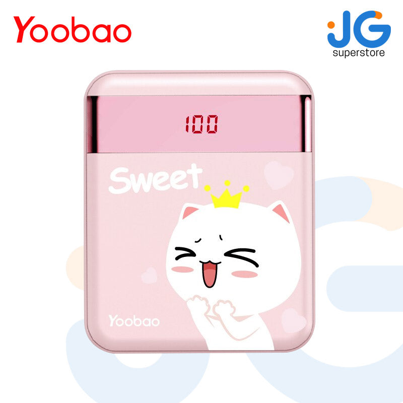 Yoobao M4 Pro Mini Cute Led Digital Display Powerbank 10000 mAh Capacity Quick Charge with Dual Port Output (Pink Sweet)