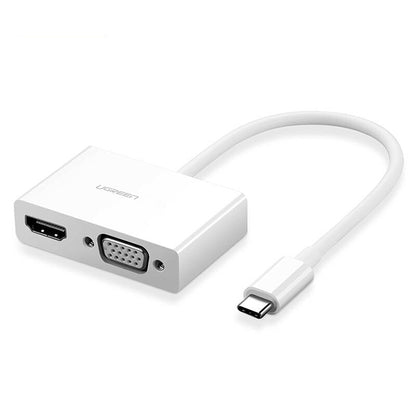 [CLEARANCE] UGREEN 1080P 4K USB-C to HDMI and VGA Converter Plug and Play for Laptop, PC, LCD, Monitor, Projector (White) | 30843