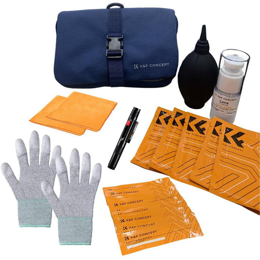 K&F Concept 23-in-1 Camera Lens Cleaning Kit with Cleaning Pen, Dust Blower, Anti-Static Gloves, 24mm Full-Frame Cleaning Rod, Vacuum Cleaning Cloth and Storage Bag | SKU-1868