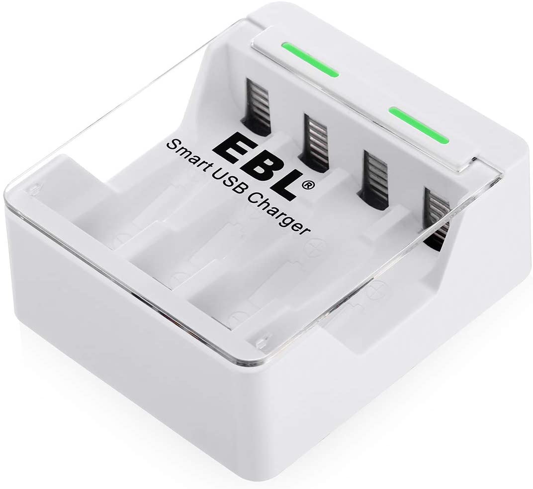 EBL LN-6105 4-Bay Portable Smart USB Battery Charger with Fast Charging Micro USB Power Port, for AA and AAA Rechargeable Batteries