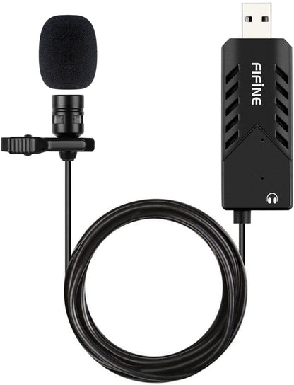 [CLEARANCE] Fifine K053 USB Lavalier Lapel Microphone Clip-on Cardioid Condenser Computer mic Plug and Play USB Microphone with Sound Card for PC and Mac