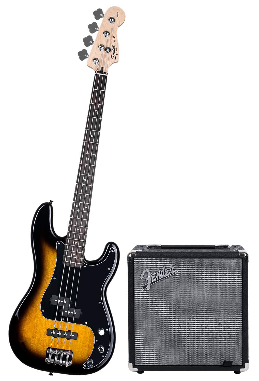 Fender Squier Affinity Series Precision Electric Bass Guitar PJ with Rumble 15-Watts Amplifier and Gig Bag Package (BROWN SUNBURST) PK BASSGB R15 BSB