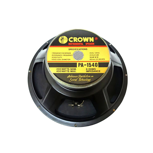 Crown 400W 15” Professional Instrumental Sound Audio Speaker with 45Hz-4kHz Frequency Response, 96dB Sensitivity Level, 60.5mm Voice Coil (PA-1540)