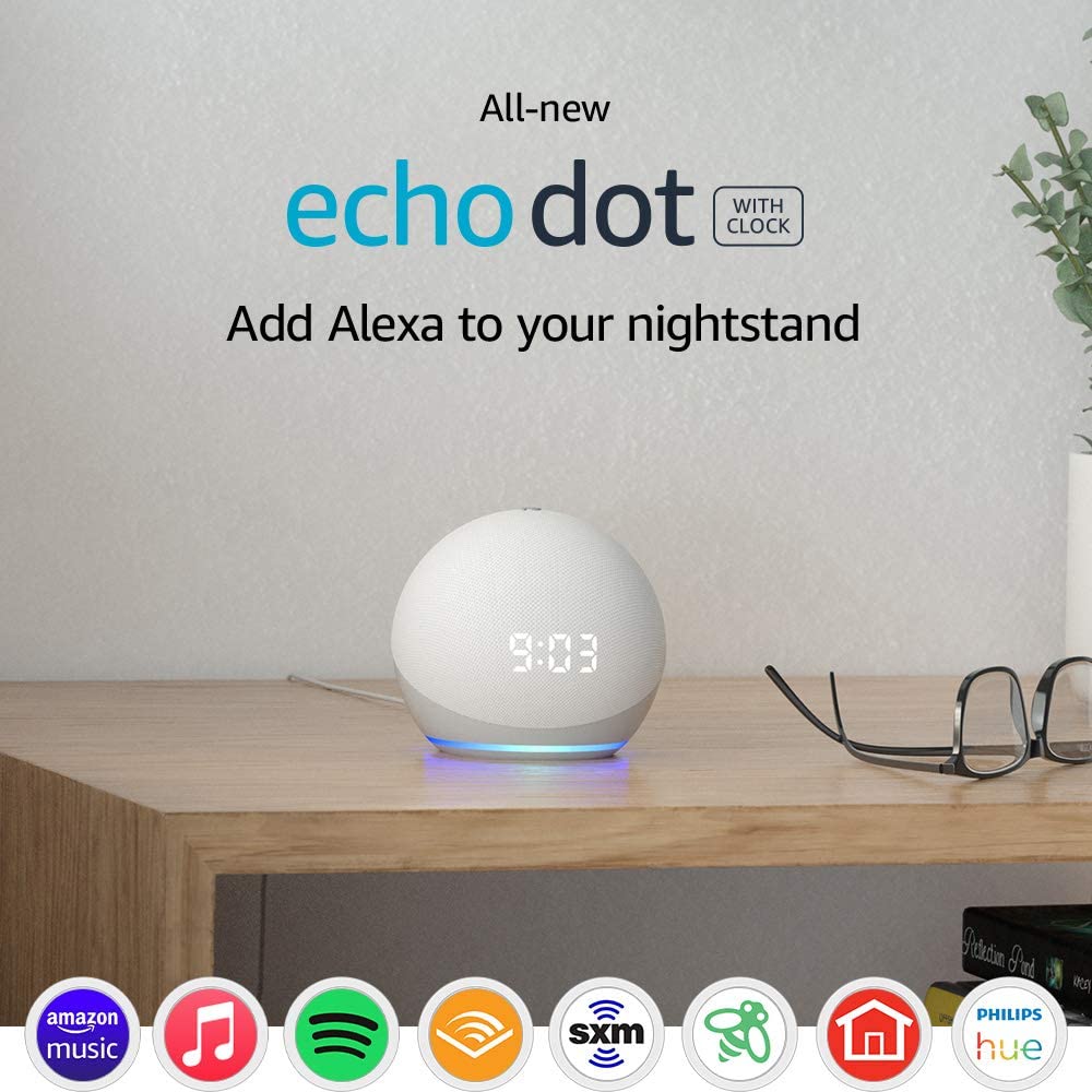 Echo Dot Clock (4th Gen) Smart Speaker with Clock and Alexa, (G – JG  Superstore