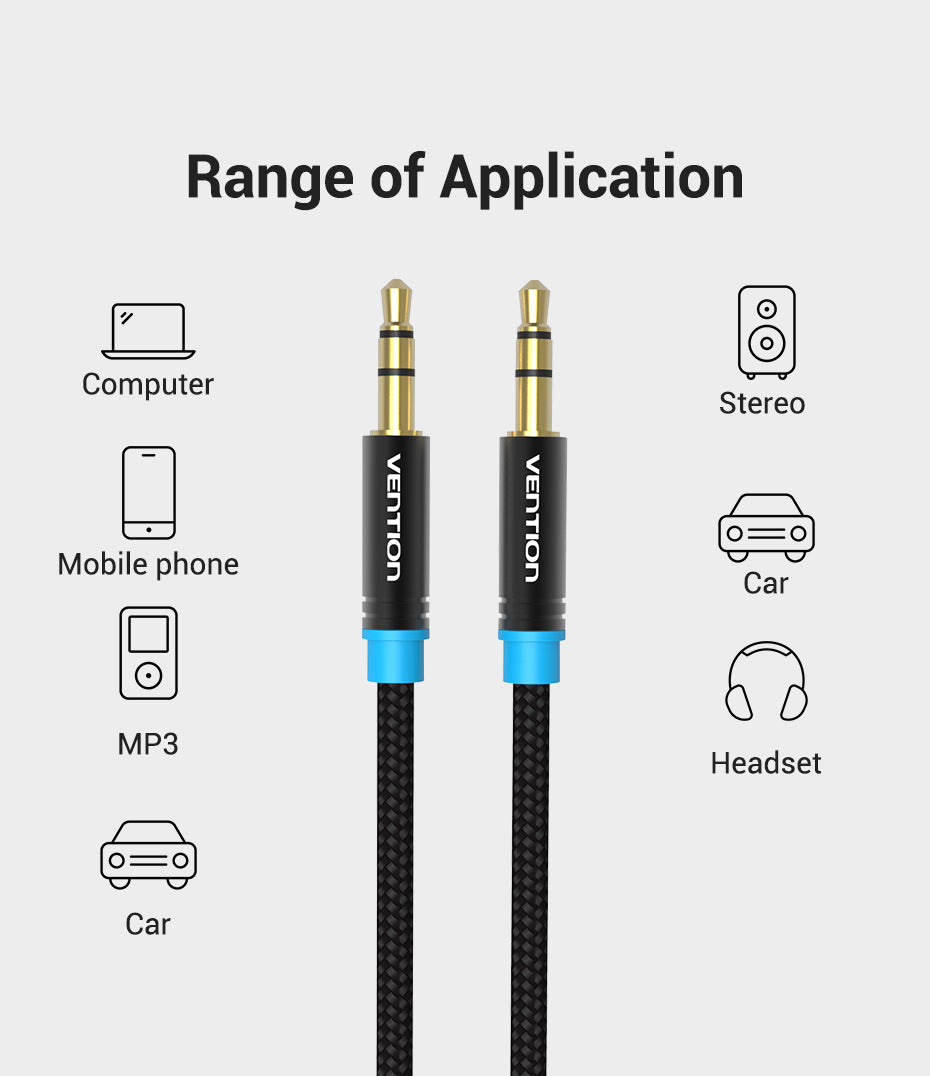 Vention Audio 3.5mm Male to Male Cotton Braided Cable (P350) AUX Cord for Computer, Smartphone, MP3, Car & Stereos