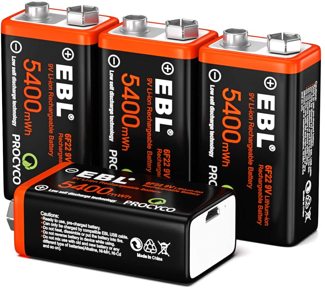 EBL EB-95004 EB95004 9V 6F22 Lithium-Ion Reachargeable Batteries with Micro USB Input