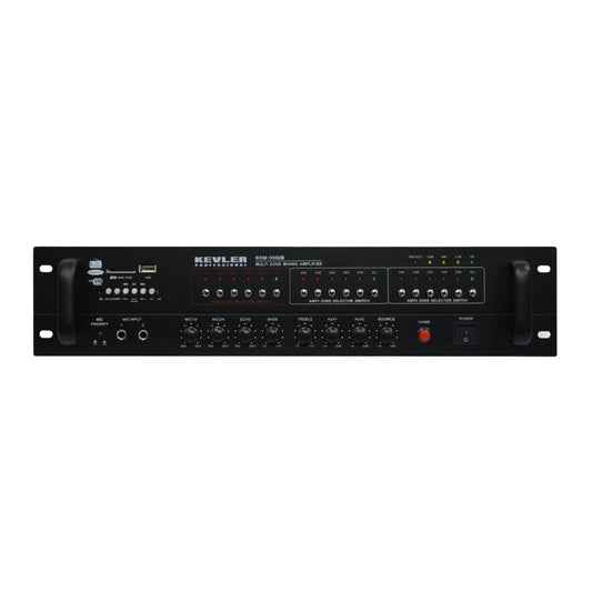 KEVLER BGM-500UB 450W Multi-Zone Mixing PA Bluetooth Amplifier with 15-Zone Speaker Selector Switch, USB / SD Card Slot / FM Radio Function, 2 AUX Line Mic Inputs and Single Output, Chime Function and Volume and Effect Control