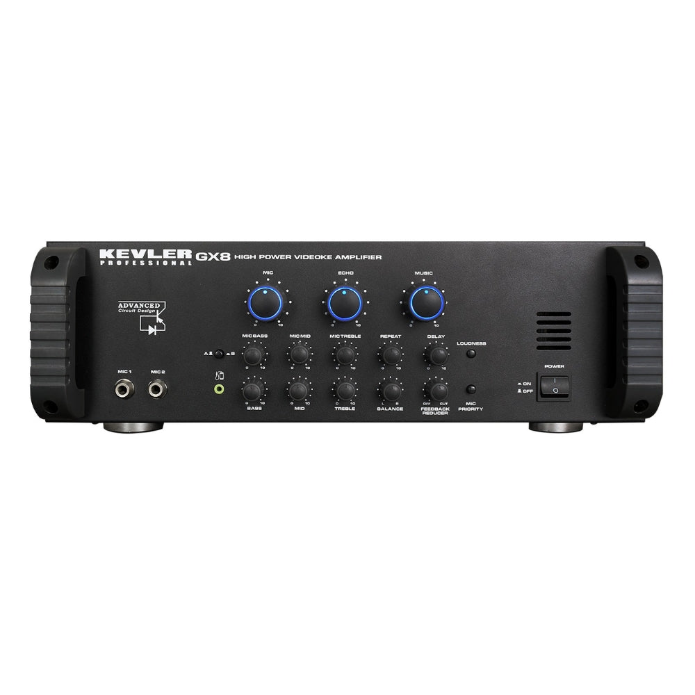 KEVLER GX-8 900W X2 High Power Integrated Amplifier with 3.5mm Jack/Mic Input, Feedback Reducer, Mic Priority Button, Effects Master Controls for Karaoke System