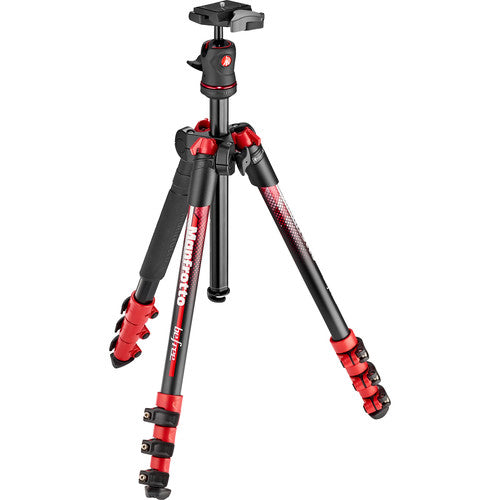 Manfrotto MKBFRA4RD-BH BeFree Color Aluminum Travel Tripod with Ball Head for Photography, Vlogging, etc. (Red)