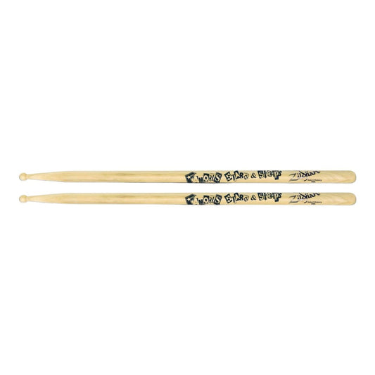 Zildjian Travis Barker Famous Stars & Straps Artist Series Hickory Drumsticks with Round Tips, Lacquer Coating | ZASTBF