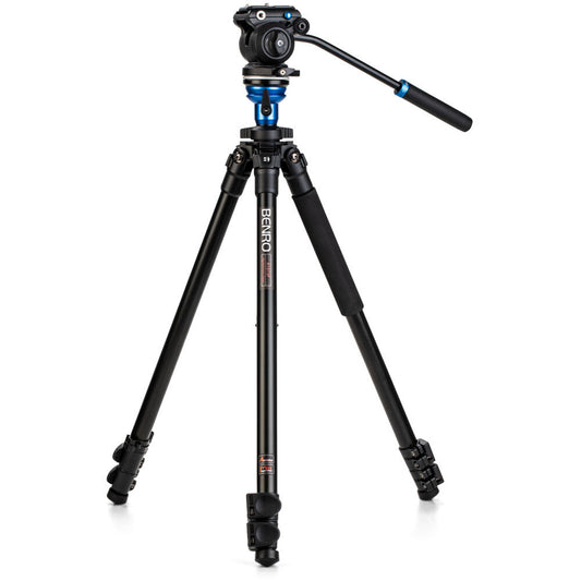Benro A1573FS2PRO Aluminum Tripod with S2 PRO 60mm Flat Base Video Head, 2.5kg Load Capacity, 157cm Max Height, Sliding Camera Plate
