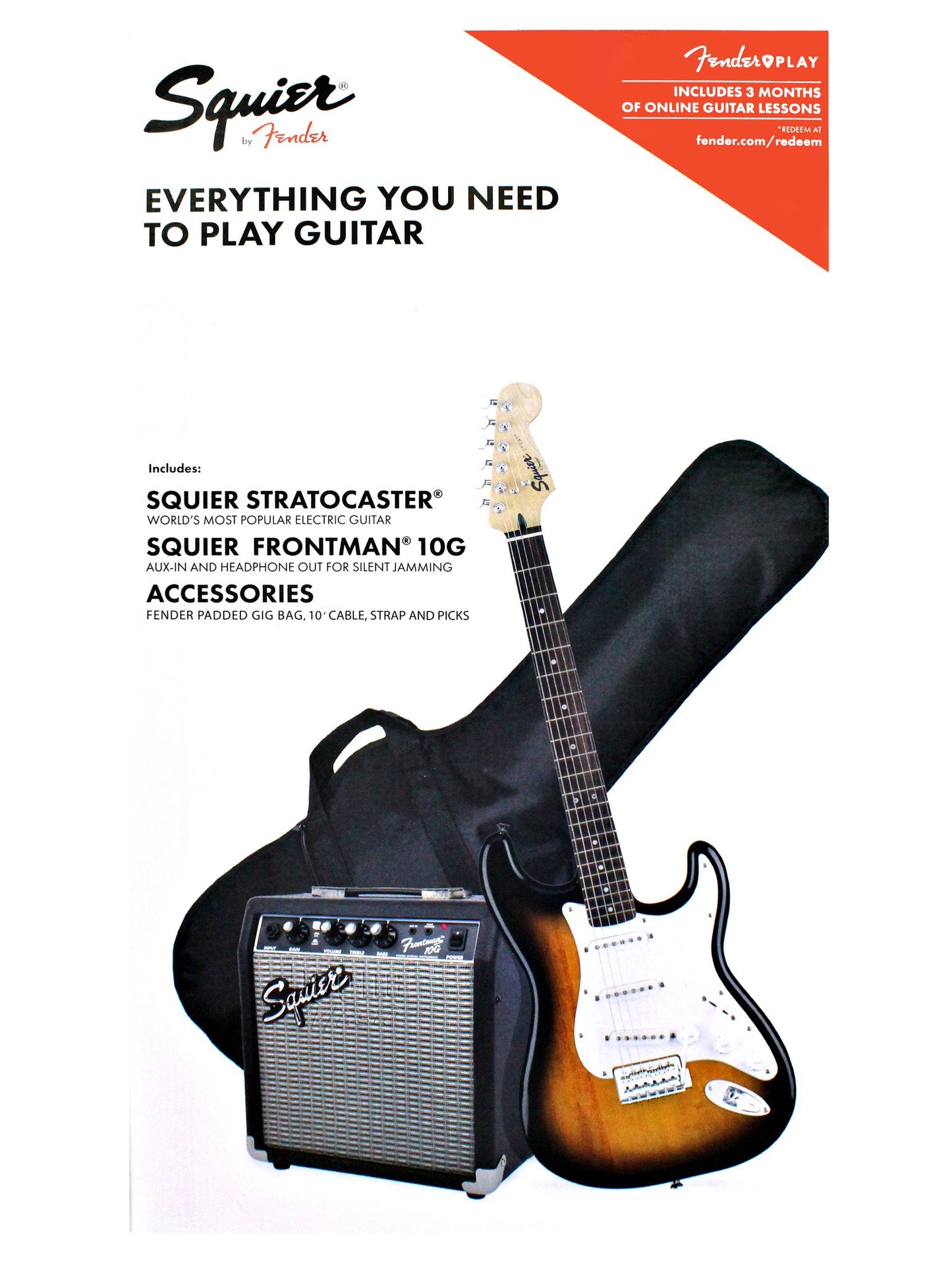 Squier by Fender PK SQ Stratocaster GB BSB Pack with Squier Frontman 10G 10W Guitar Amplifier SSS BLK
