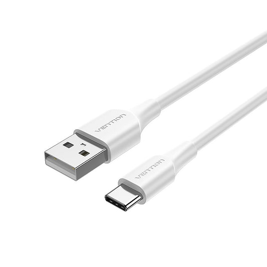 Vention USB 2.0 A Male to Type-C 3A Male Nickel-Plated Data Charging Cable with 480Mbps Transfer Speed for Smartphones and Tablets (White) (1M, 1.5M, 2M, 3M) | CTHW