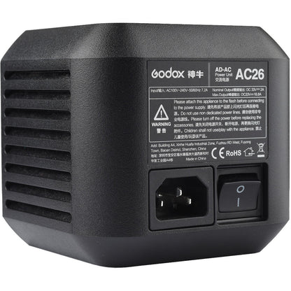 Godox AC26 Power Unit AC Adapter Charger Max 60Hz 2.7A for AD600Pro Witstro Outdoor Flash with On/Off Switch for Studio Lighting Equipment