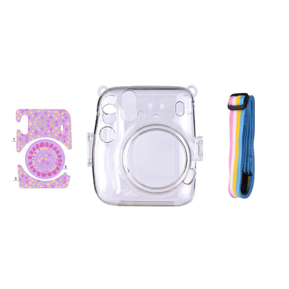[CLEARANCE] Pikxi CM11 Clear Transparent Protective Case with Strap and Cute Sticker for Fujifilm Instax Mini 11 Camera