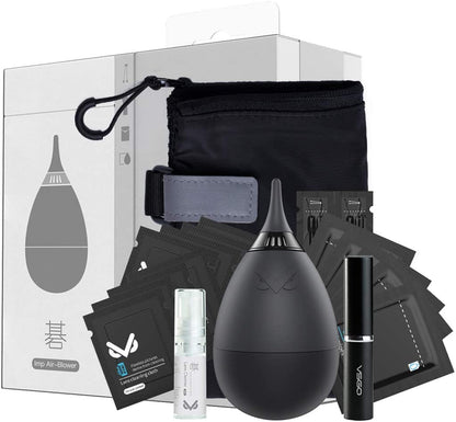 [CLEARANCE] VSGO VS-A2E Professional Lens Cleaning Kit VS-A2E with Filter Air Blower Folding Pouch Microfiber Lens Cloth Wet Wipes Lens Cleaner Metal Brush Cotton Swab for Optical Camera Lens Phone Laptop Cleaning
