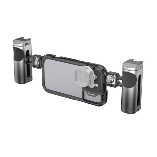 SmallRig Dual Handheld Mobile Phone Case Video Cage Kit for iPhone 14 Pro with Wireless Control Grip, 17mm Threaded Lens Plate for Smartphones | 4076
