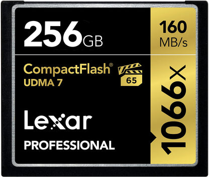 Lexar Professional 256GB 1066x UDMA 7 CompactFlash CF Memory Card with 65MB/s Sustained Recording, 155MB/s Write & 160MB/s Read Maximum Speed, Supports 1080p Full HD, 3D, and 4K Video for Camera Photography & Videography | LCF256CRBAS1066