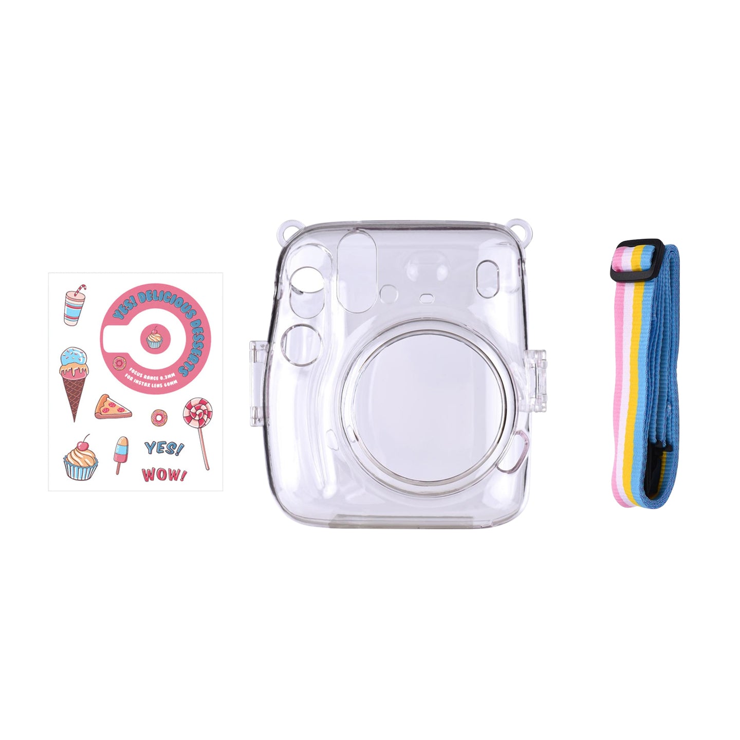 Pikxi CM11 Clear Transparent Protective Case with Strap and Cute Sticker for Fujifilm Instax Mini 11 Camera