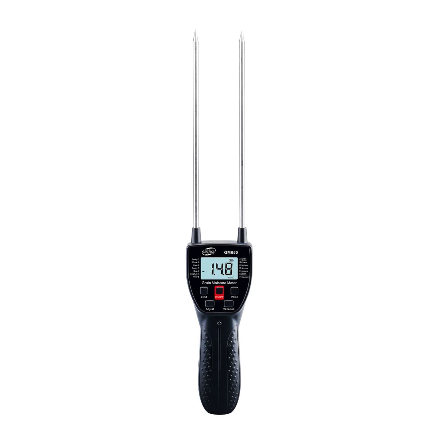 Benetech GM650 Grain Moisture Meter Tester with Voice Reminder, LCD Backlight, Stainless Steel Probe, Low Battery Notification, Automatic Shutdown Function