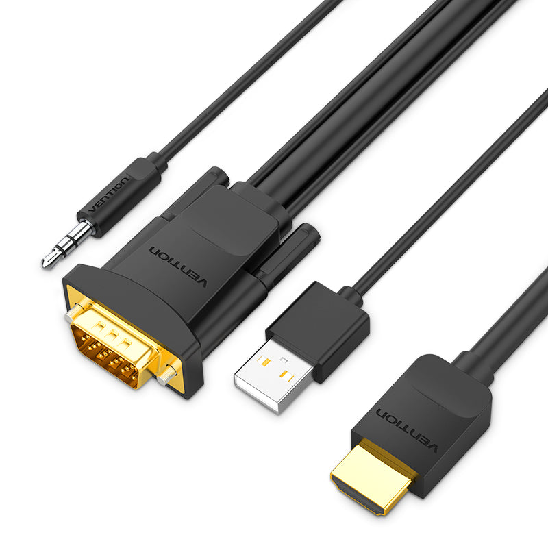 Vention HDMI to VGA Converter Cable with 3.5mm Audio Output and USB Power Supply 1080p 60Hz (ABIB) 1M, 1.5M, 2M, 3M