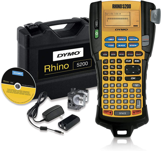 DYMO Rhino 5200 Industrial Label Maker Portable Printer with Carry Case 2 Label Cartridges Rechargeable Battery (1400mAh)