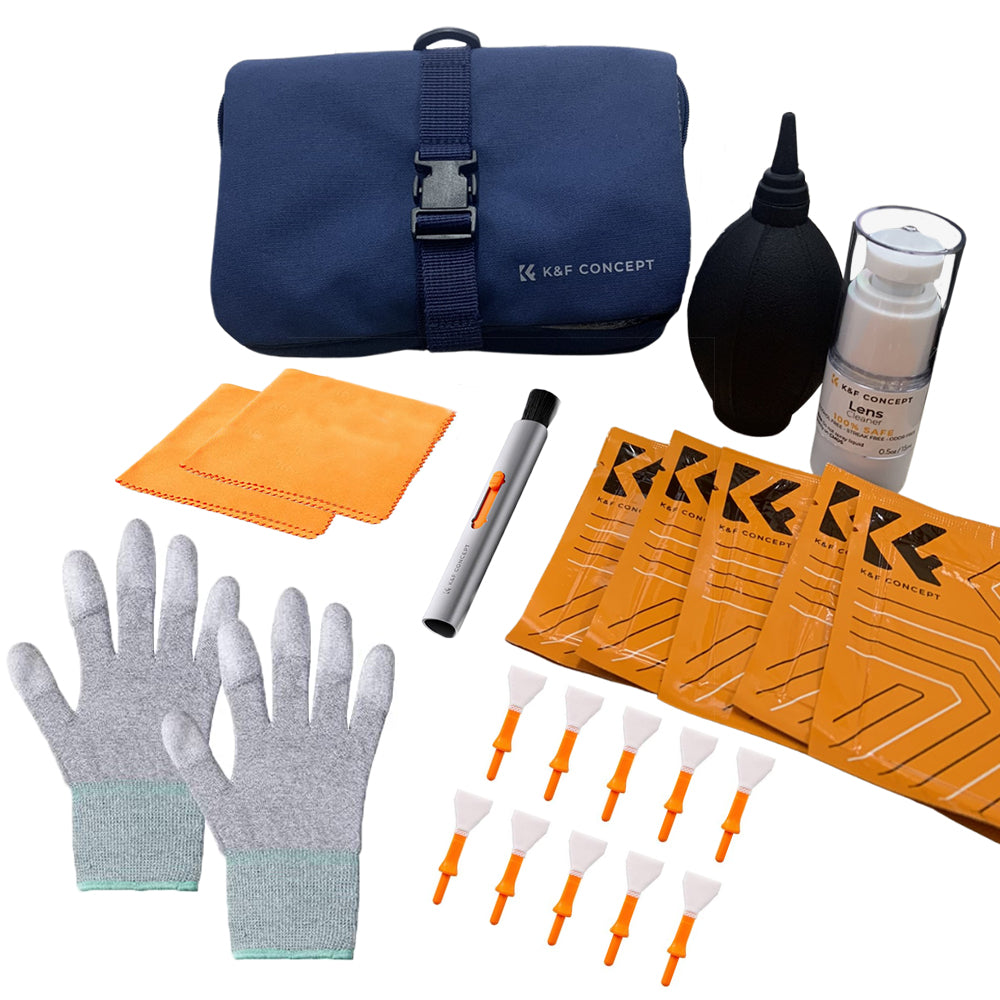 K&F Concept 23-in-1 Camera Lens Cleaning Kit with Replacement Cleaning Pen, 15ml Cleaning Liquid, Cleaning Cloth, Full-Frame Rod and Anti-Static Gloves | SKU-1919