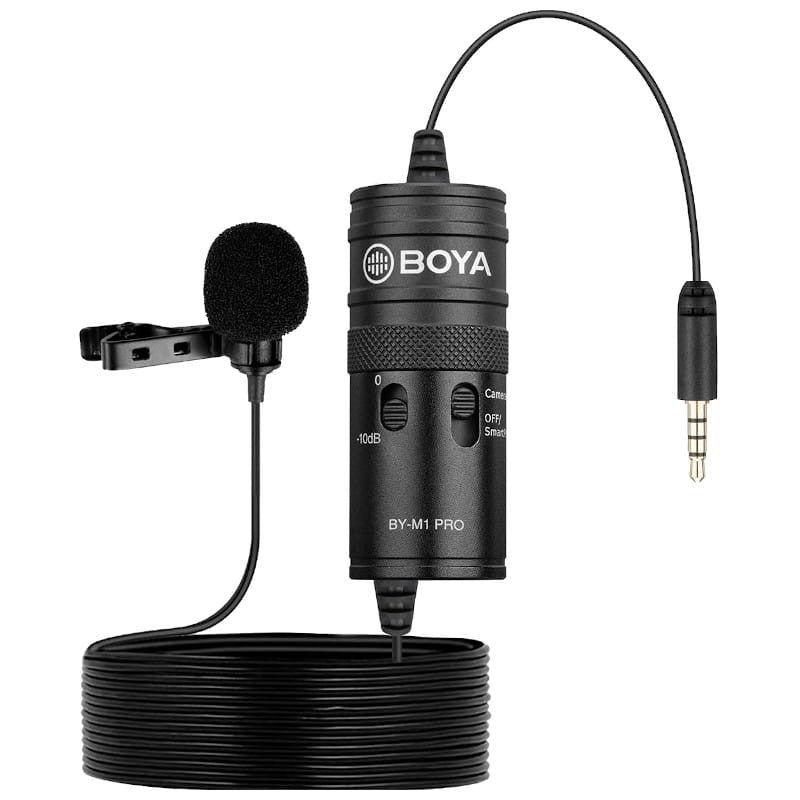 Boya BY-M1 Pro / BY-M1 Pro II Universal Lavalier Condenser Microphone with Clip-On, 3.5mm TRRS Jack Connector and Manual Noise Reduction for Smartphones, Cameras, TikTok, Vlogging, Podcasting, Recording, Computer