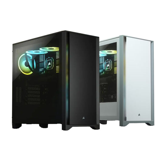 CORSAIR 4000D Mid-Tower ATX PC Case with Slide-On Tempered Glass Side Panel, 4 Drive Slots and Detachable Front Panel (Black, White)