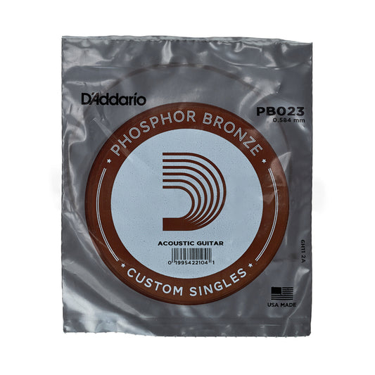 D'Addario PB023 Phosphor Bronze Single Acoustic Guitar String Round Wound with Ball End (0.023" / 0.584mm)