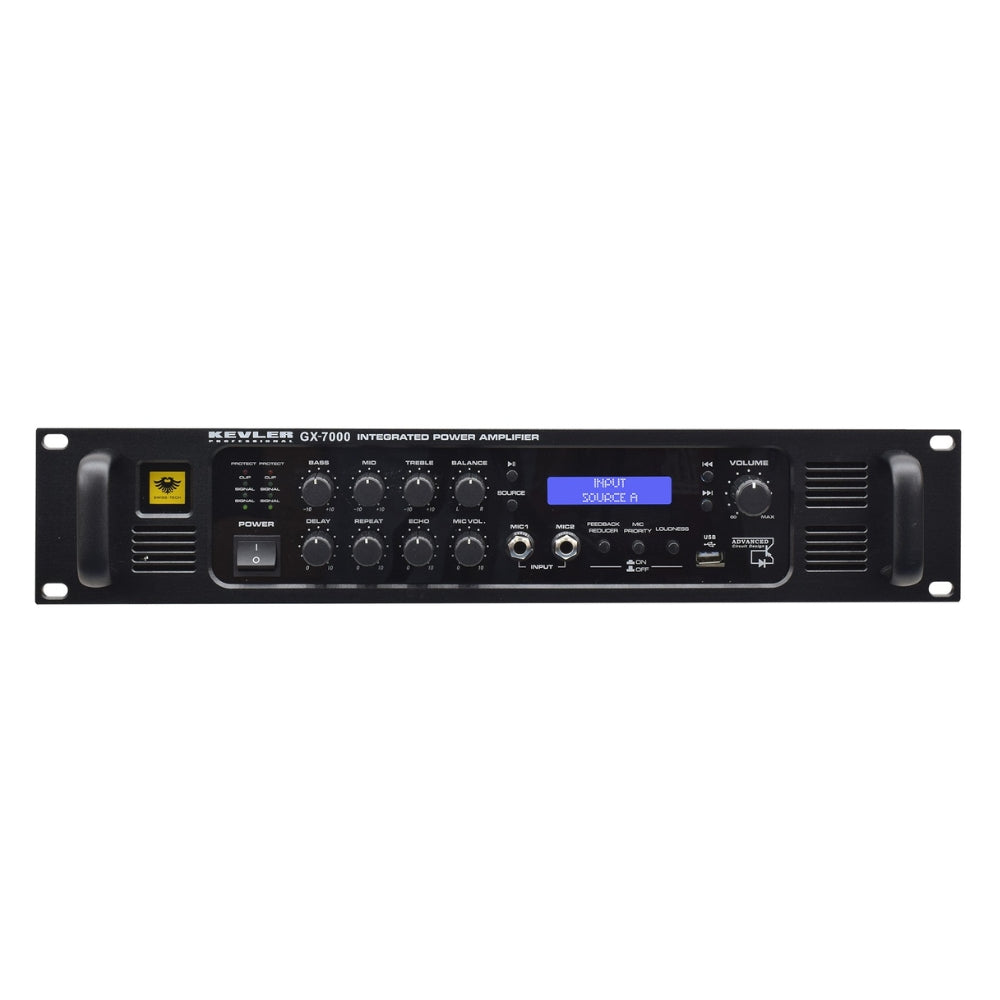 KEVLER GX-7000 1500W X2 High Power Integrated Amplifier with USB and Bluetooth Function, LCD Display, 3 Microphone Input, Mic Priority Function, Feedback Reducer, Mic and Effects Master Control and Speakon Terminal