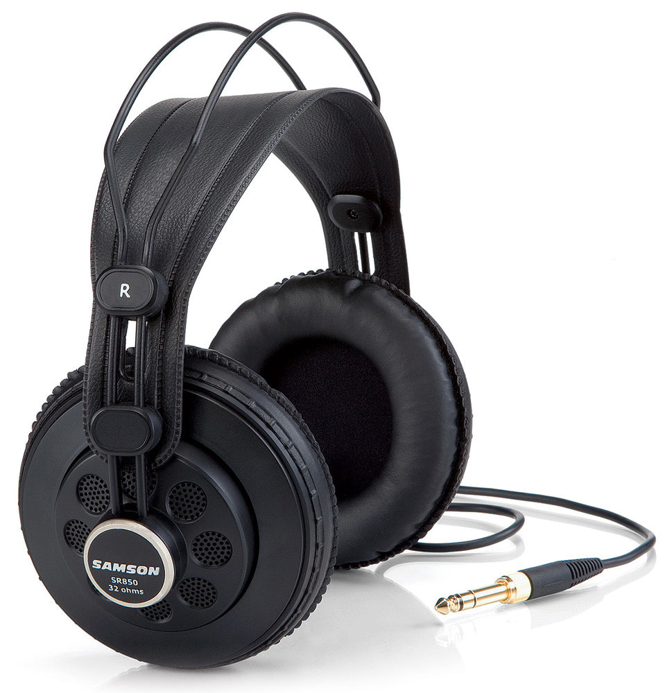 Samson SR950 Professional Studio Reference Headphones Closed-Ear Back Design with Neodymium Drivers Adjustable Headband Gold-Plated Adapter for Audio Engineering Mixing Playback
