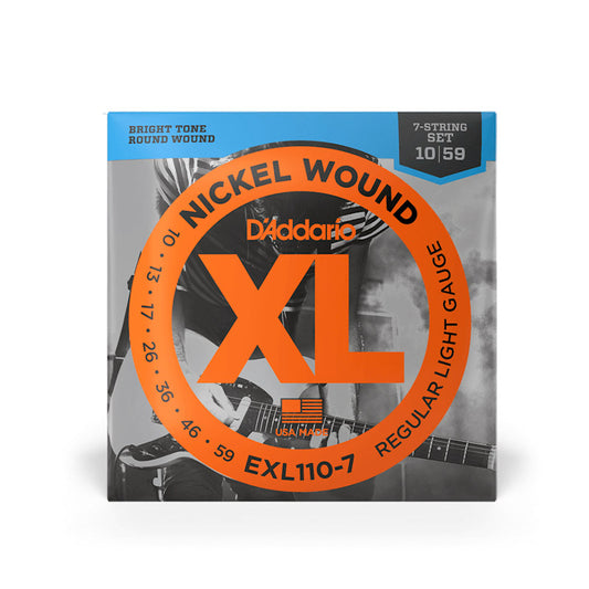 D'Addario XL Nickel Wound 10-59 Regular Light Electric Guitar Strings Set (EXL110-7) with Bright Tones (Light Gauge) for Musicians and Singers