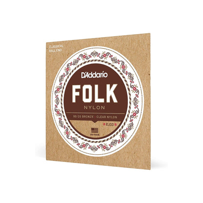 [CLEARANCE] D'Addario Folk Nylon 80/20 Bronze / Clear Nylon Classical Guitar Strings Set with Normal Tension Ball End for Classical & Acoustic Guitars | EJ33