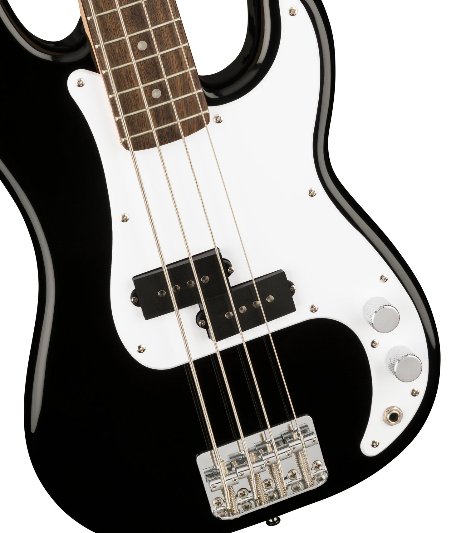 Squier by Fender Mini Precision Electric Bass Guitar with Laurel Fingerboard Split Single-coil Pickup Thin Lightweight (Black)